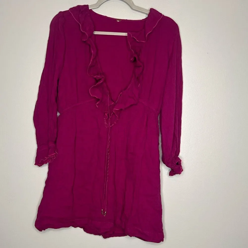 Free People Ruffle V Neck Mini Dress